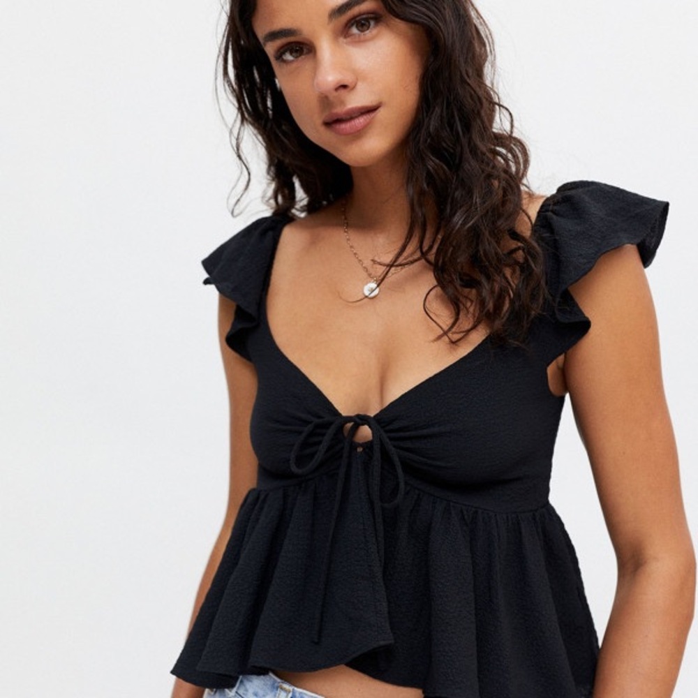Urban Outfitters Black Ruffle Sleeve Top
